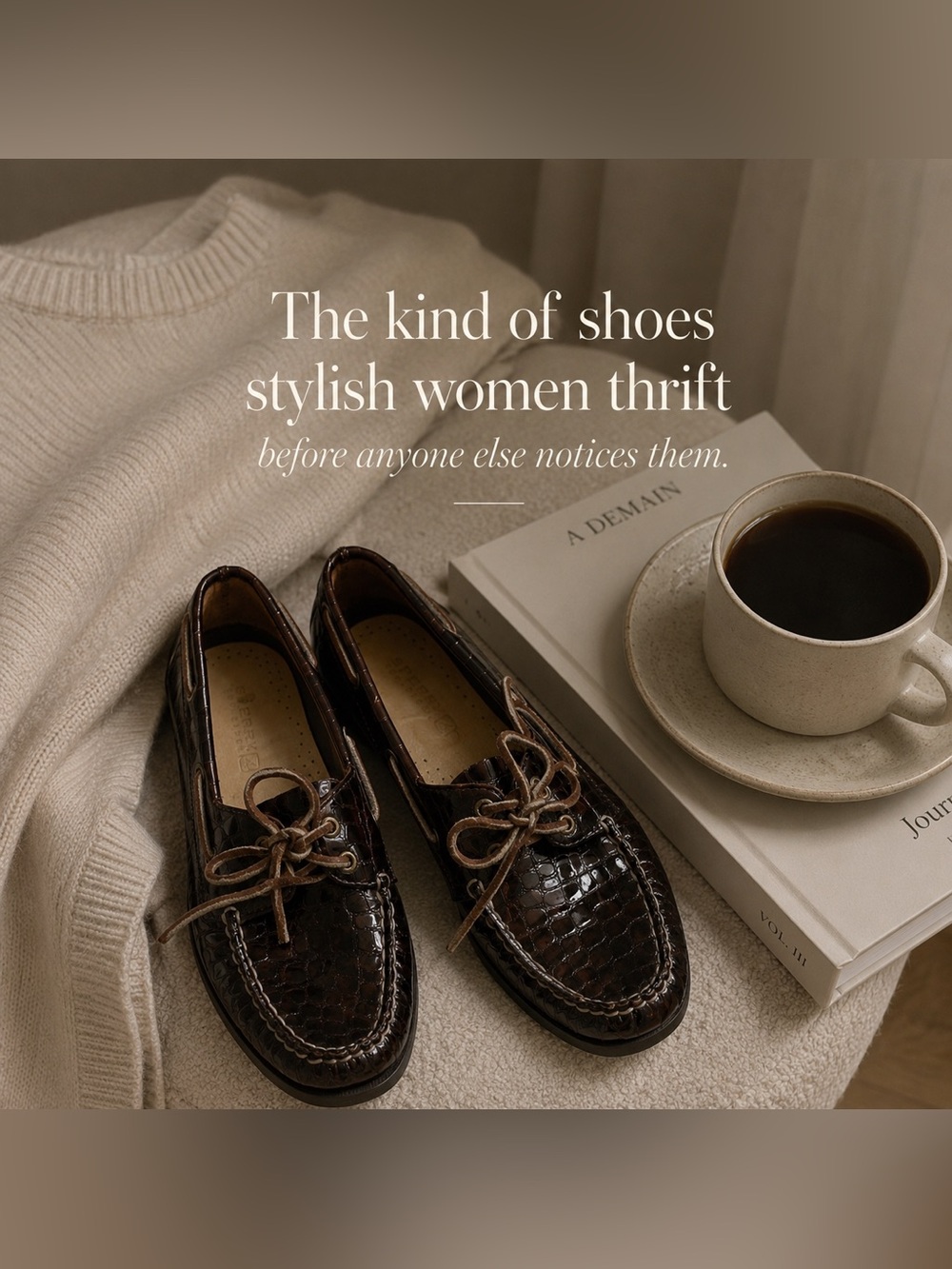 Sperry Dark Brown Croc-Embossed Leather Boat Loafers